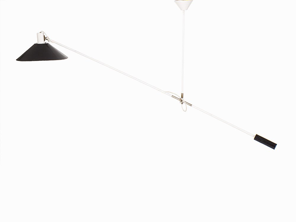 J.J.M. Hoogervorst, Balance Lamp, Anvia, Holland, c.: Tubular steel, sheet steel, painted white and black Holland, c. 1951 Design: J.J.M. Hoogervorst Manufactory: c. 1955, Anvia, Almelo Literature: Holland in Vorm, p. 169 Length: approx. 2 m Good conditi