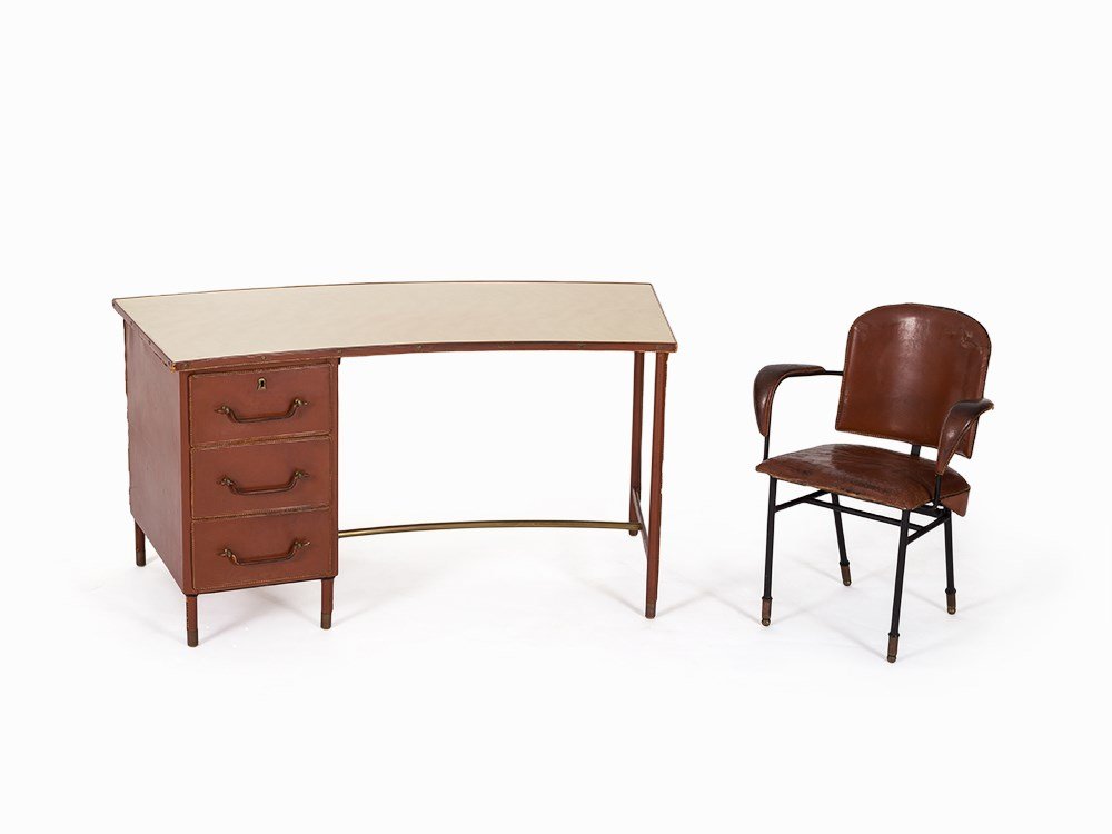 Jacques Adnet, Leather Rouge, Desk + chair, France, c. (1 of 10)