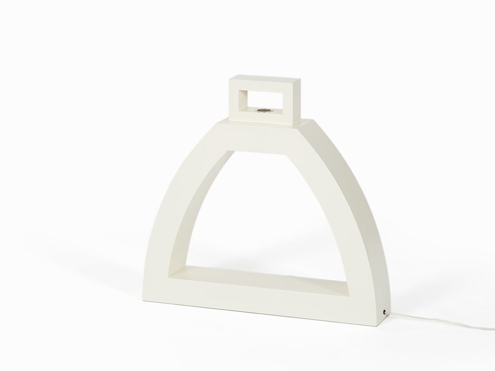 Andrea Anastasio, Table Lamp Basso, Italy, 1999: Wood, metallic varnished Italy, 1999 Andrea Anastasio (b. 1961) - Italian designer, philosopher and author From the series ‘Ospiti’ With single halogen light fixture Dimensions: max. 67.5 x 60 x 1