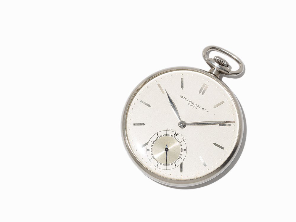 Patek Philippe Open Face Pocket Watch, Switzerland,: Patek Philippe open face pocket watch, A. Cairelli-Rom signed Switzerland, around 1925 Crown wound, hour, minute, subsidiary second Silver dial, silver hands Watch case of stainless steel Watch case n
