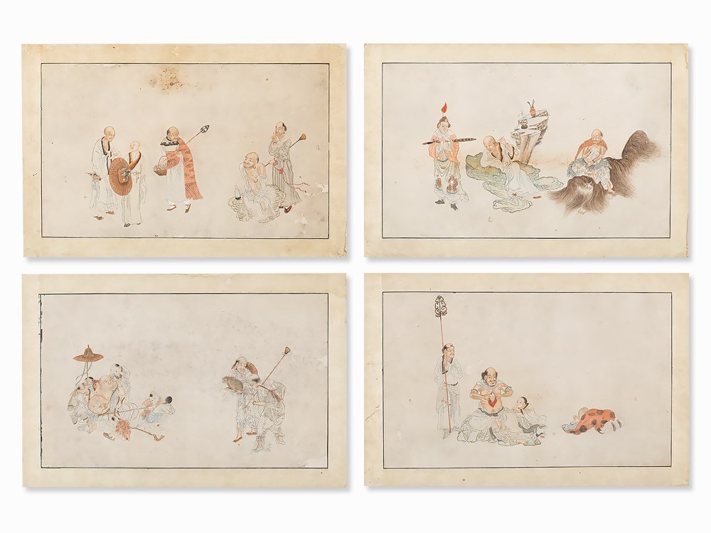 Collection of 4 Ink Paintings with Luohans, Qing (1 of 10)
