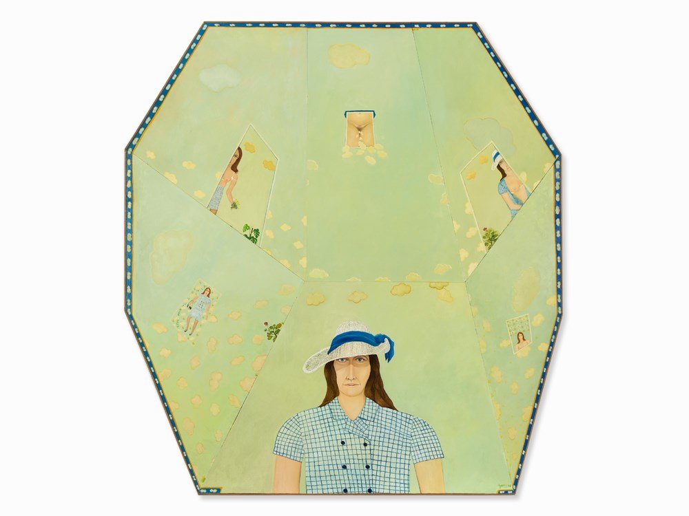 Anthony Green (b. 1939), Love From Leonia, Oil: Oil on fiberboard Great Britain, 1968 Anthony Green (b. 1939) - British painter and printmaker Signed and dated lower left ‘Anthony Green. 68.‘ Signed and dated on the reverse ‘Anthony Green 196