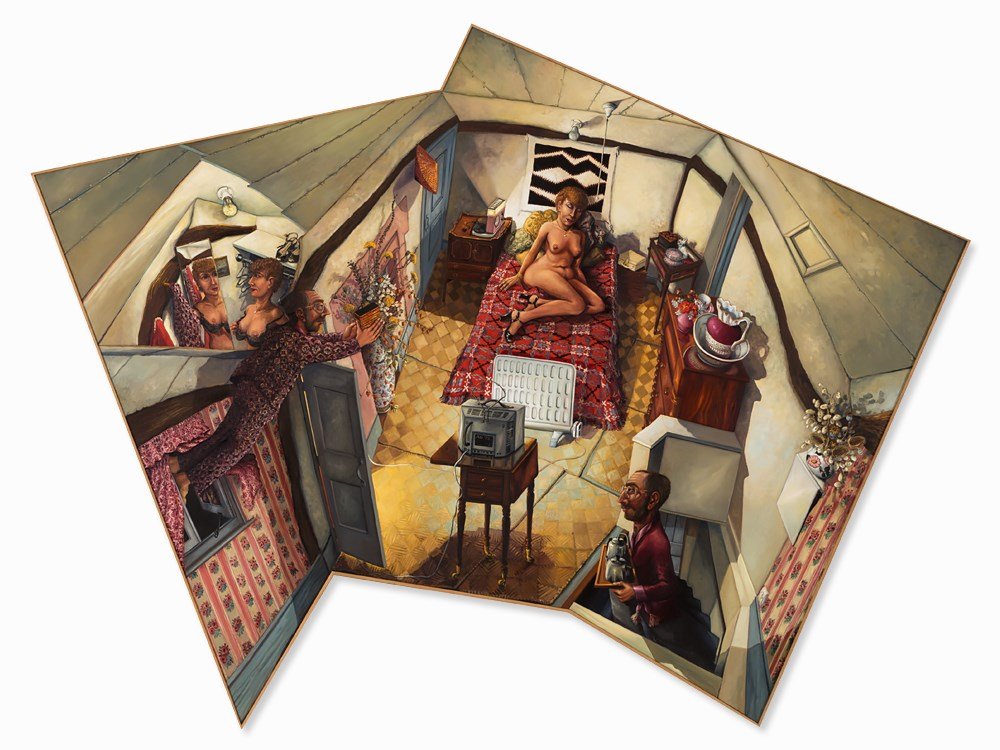 Anthony Green (b.1939), The 17th Wedding Anniversary,: Oil on fiberboard Great Britain, 1970 Anthony Green (b. 1939) - British painter and printmaker Signed and dated on verso ‘Anthony Green. Sept/Oct/Nov 1978‘ and titled ‘The 17th Wedding Anniversa