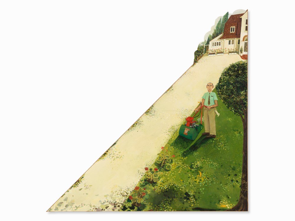 Anthony Green (b. 1939), A Memory-Our Dear Stan, Oil,: Oil on fiberboard Great Britain, 1970 Anthony Green (b. 1939) - British painter and printmaker Signed and dated on the reverse ‘Anthony Green July 1970’ and titled ‘A Memory – Our Dear Stan’