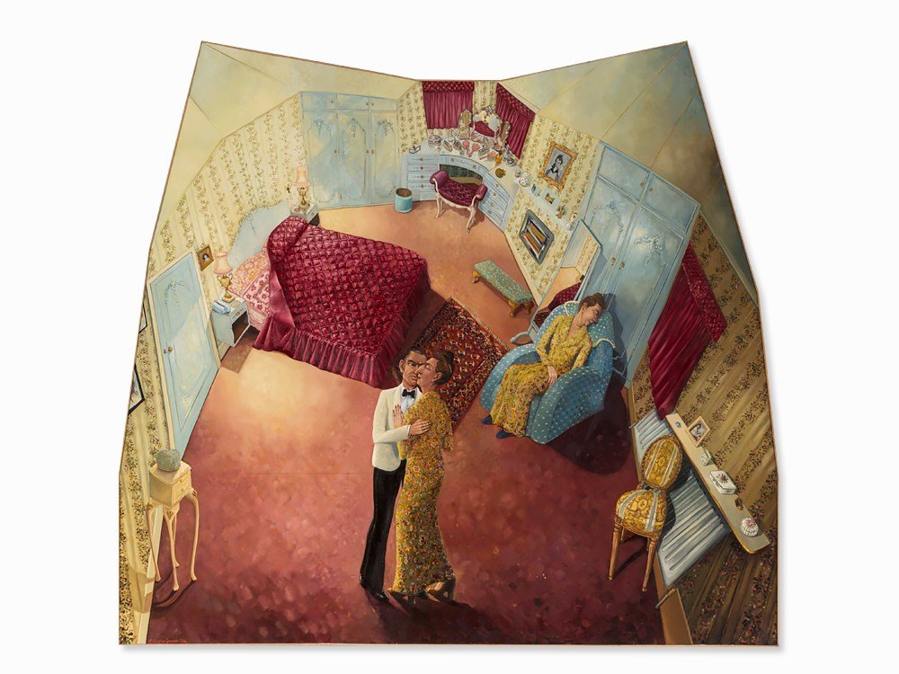 Anthony Green (b. 1939), My Mum’s Dream, Oil Painting,: Oil on fiberboard Great Britain, 1974 Anthony Green (b. 1939) - British painter and printmaker Signed and dated lower left ‘Anthony Green. 74.‘ Signed and dated on the reverse ‘Anthony Green Jan