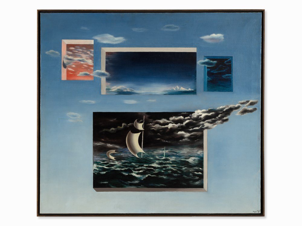 Herbert Bayer (1900-1985), Ethereal, Oil, 1935/38: Oil on canvas Germany/USA, 1935/38 Herbert Bayer (1900-1985) - Austrian painter, photographer, graphic designer, architect and sculptor with a teaching position at the Bauhaus Dessau Signed and dated