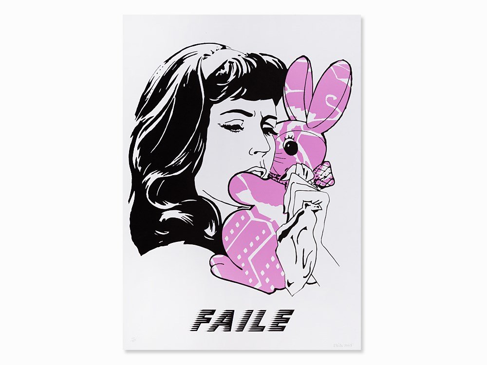 FAILE (1999), Serigraph in Colors, Bunny Girl, USA,: Serigraph in colors on paper USA, 2003 FAILE (artist group) founded 1999 by Patrick McNeil (b. 1975) and Patrick Miller (b. 1976) Lower right signed and dated Faile 2003,blind stamp Faile *UK* Lower l