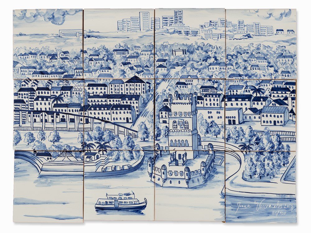 Joana Vasconcelos, Great Panorama of Lisbon, 12 Tiles,: Multiple: Mosaic of 12 hand-painted and glazed ceramic tiles Portugal, 2013 Joana Vasconcelos (b. 1971) – Portuguese artist Signed, dated and numbered on one tile ‘Joana Vasconcelos 2013 86/100’