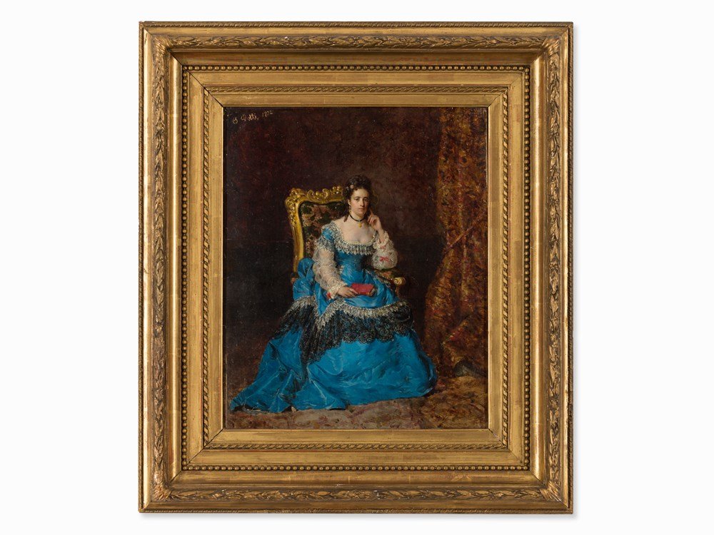Cesare Auguste Detti (1847-1914), Duchess Marie: Oil on panel Italy/France, 1872 Cesare Auguste Detti (1847-1914) - Italian genre and history painter Signed and dated upper left, ‘C. Detti 1872’ Inscribed with ‘Marie Pauline Duchesse de honneu