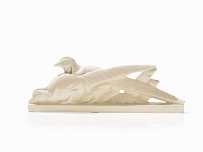 Louis Fontinelle, Art Deco Figure, Pair of Pheasants,: Ceramic with craquele glaze in a soft white tone France, 1920s Louis Fontinelle (1886-1964) French sculptor and ceramist Signed on the base L. Fontinelle Dimensions: 14,5 x 41 x 6 cm (height x width