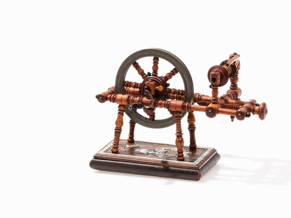 Miniature Spinning Wheel with Mother of Pearl Inlays, (1 of 10)