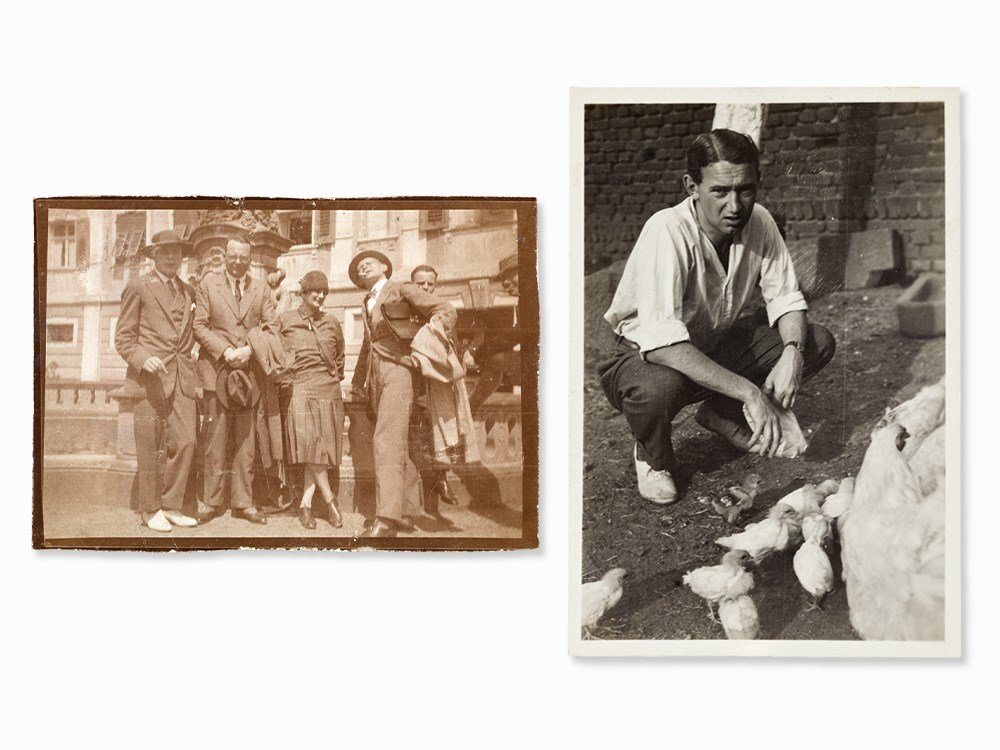 2 Photographs with Images of Bauhaus Artists, around: Vintage contact print on Collodium paper; vintage contact print on Agfa-Lupex paper Germany, 1920-26 2 photographs Oscar Schlemmer and Paul Klee with friends on a trip to Switzerland The Bauhaus stude