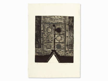 Michael Sandle, Aquatint, Abstract Composition, 1961: Aquatint on J. Whatman wove paper (watermark) England, 1961 Michael Sandle (b. 1936) – British sculptor, draftsman, graphic artist and painter Lower right signed and dated in pencil ‘M. Sandle 61�