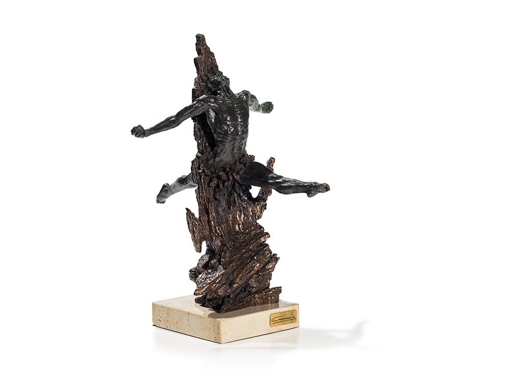 José Luis Casasola, Male Act Jumping, Spain, around: Artificial cast, bronze coated Spain, around 2000 José Luis Casasola (b. 1948) - Spanish sculptor and painter On a brass plaque on the base signed ‘Casasola’ Verso barely legibly stamped ‘26 (.