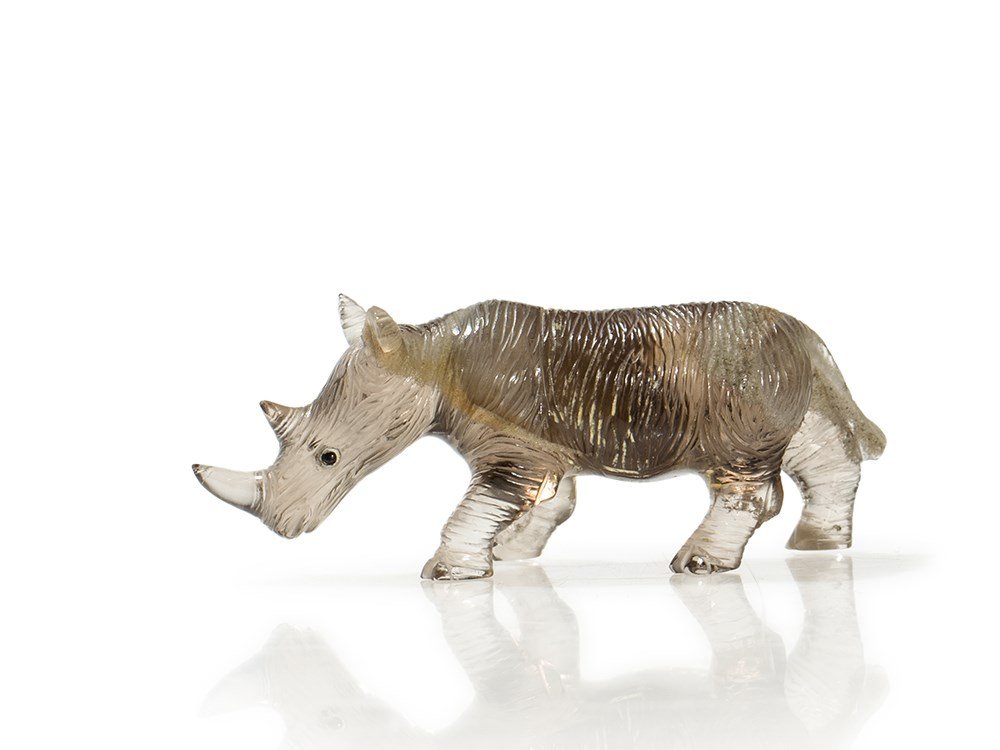 Gemstone Figure of a Rhinoceros cut from Smoky Quartz, (1 of 8)
