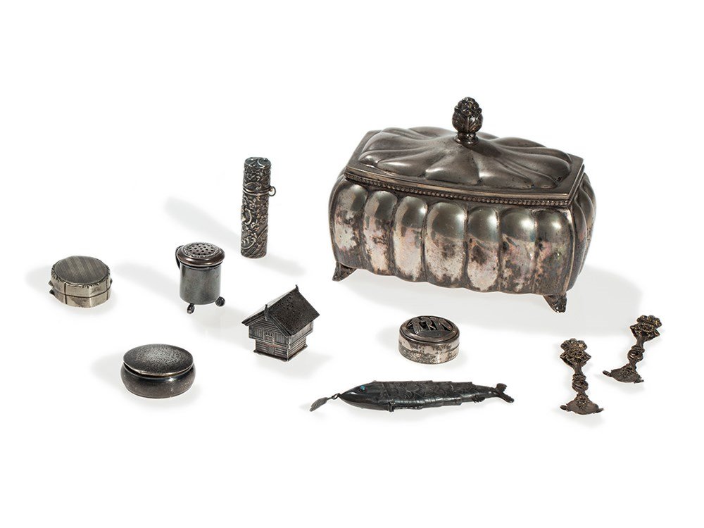 Mixed Lot of Ten Different Silver Containers, early (1 of 10)