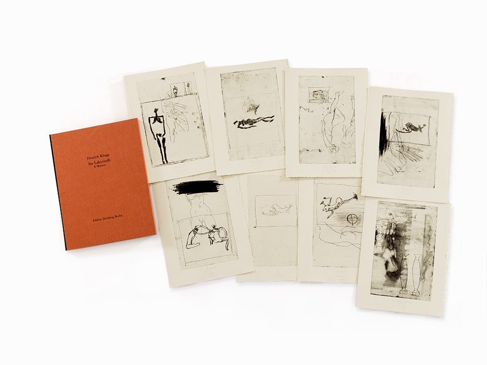 Dietrich Klinge, Im Labyrinth, Portfolio, 8 Etchings,: 8 etchings on ‘BFK Rives‘ laid paper (watermark) Germany, 1994/95 Dietrich Klinge (b. 1954) – German sculptor and graphic artist Each work numbered, signed and dated lower center in pencil ‘13