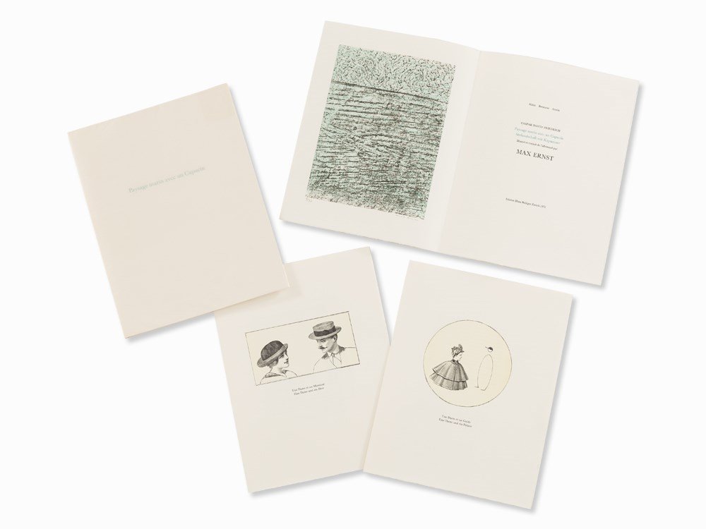 Max Ernst, Seascape with Capuchin, Collector’s Edition,: ‘Caspar David Friedrich. Seascape with Capuchin/Paysage Marin avec un Capucin’ France, 1972 Max Ernst (1891-1976) - Important German painter, printmaker and sculptor of surrealism Portfolio with 9