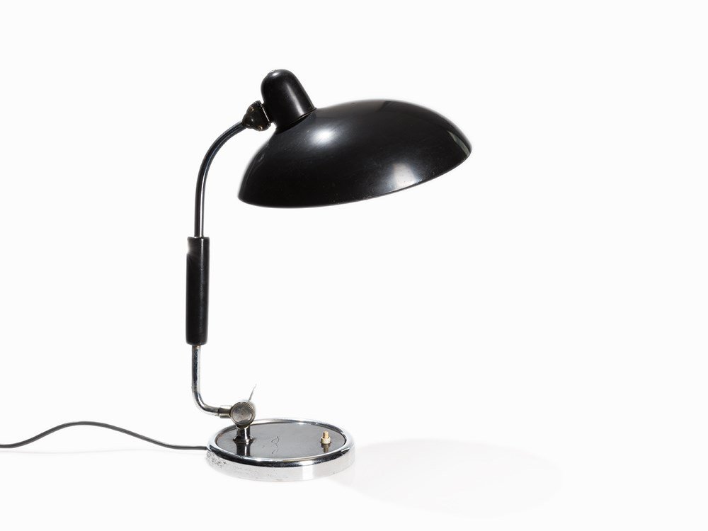 Christian Dell, Table Lamp Kaiser Idell 6632, 1930s: Metal, black lacquered or chrome-plated respectively, wood Germany, 1930s Design: Christian Dell (1893-1974) – Industrial designer and silversmith; director of the Metal Department at the Bauhaus in