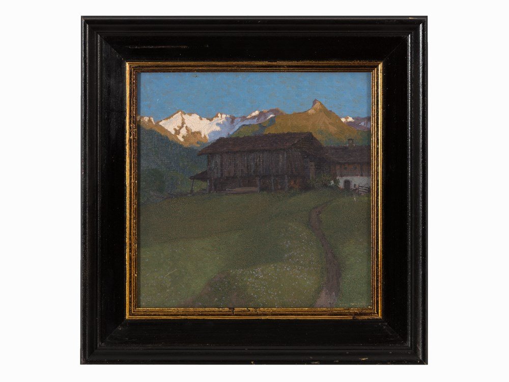 Hans Ranzoni I (1868-1956), Farmstead Near Hofgastein,: Oil on cardboard Austria, 1920 Hans Ranzoni I (1868-1956) – Austrian landscape and architectural painter, co-founder of the artists’ association ‘Hagenbund’ Signed and dated lower right ‘HAN
