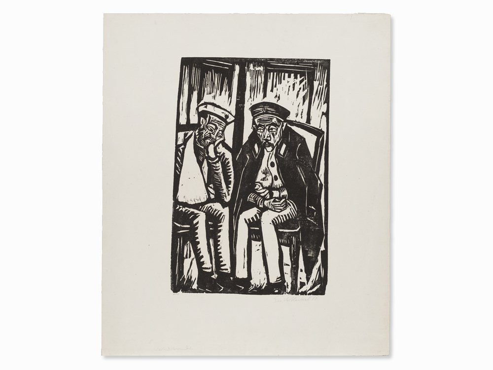 Erich Heckel, Zwei Verwundete, Woodcut, 1914: Woodcut on strong wove paper Germany, 1914 Erich Heckel (1883-1970) – One of Germany’s most renowned representative of German Expressionism Signed and dated ‘Erich Heckel 14’ in pencil, with t