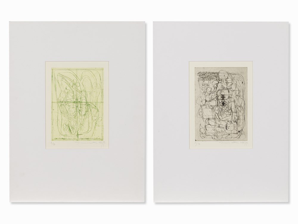 Hermann Nitsch, Orgien Mysterien Theater, 2 Prints,: 2 Etchings on wove paper ‘Hahnemühle’ (watermark) Deutschland, 1985/93 Hermann Nitsch (born 1938) – Austrian painter and action artist and important representative of Viennese Actionism Each si