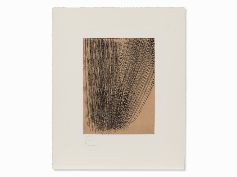 Hans Hartung, From ‘Heraclite’, Etching, 1978/1986: Aquatint etching in colors on wove paper ‘Arches’ (watermark) France, 1978, printed 1986 Hans Hartung (1904-1989) – German-French painter and graphic artist Signed ‘Hartung’, dated ’19-10