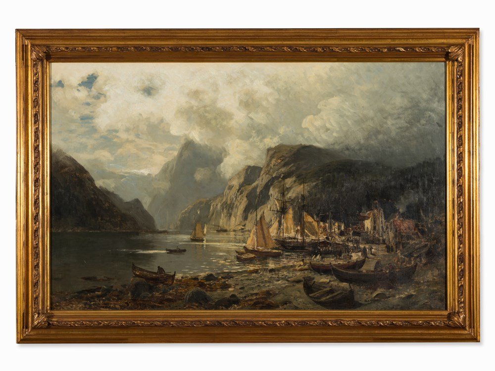 Themistokles von Eckenbrecher (1842-1921), Fjord, Oil,: Oil on canvas Norway, 1888 Karl Paul Themistokles von Eckenbrecher (1842-1921) - Important landscape and marine painter of the Dsseldorf School, who was trained by Oswald Achenbach Signed and dated ��