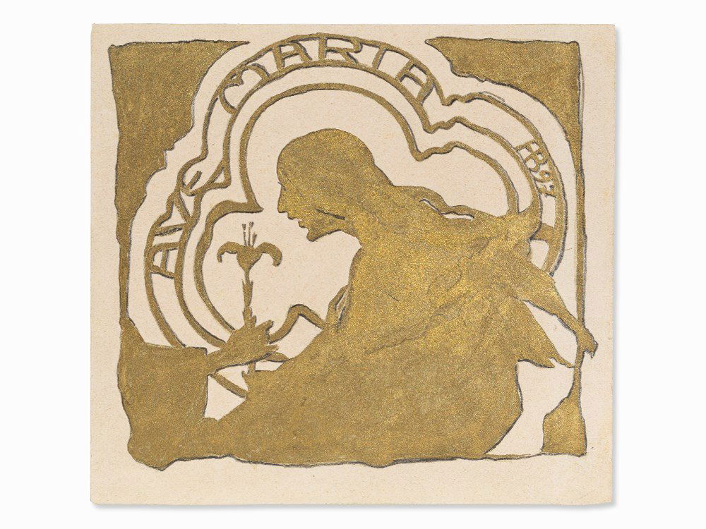 Adolf Boehm (1861-1927), Ave Maria, Mixed Media,: Gouache and pencil on paper Austria, Vienna, 1897 Adolf Michael Boehm (1861-1927) – Viennese painter, craftsman and draughtsman, founding member of the Vienna Secession Monogrammed ‘AB’ and date