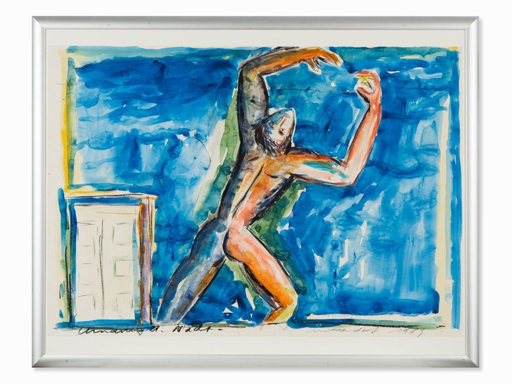 Helmut Middendorf, Umarmung der Nacht, Watercolor ,1983: Watercolor over pencil and charcoal on paper Germany, 1893 Helmut Middendorf (b. 1953) – German artist Signed and dated ‘Middendorf. 1983’ as well as titled ‘Umarmung der Nacht’ Sheet dimens