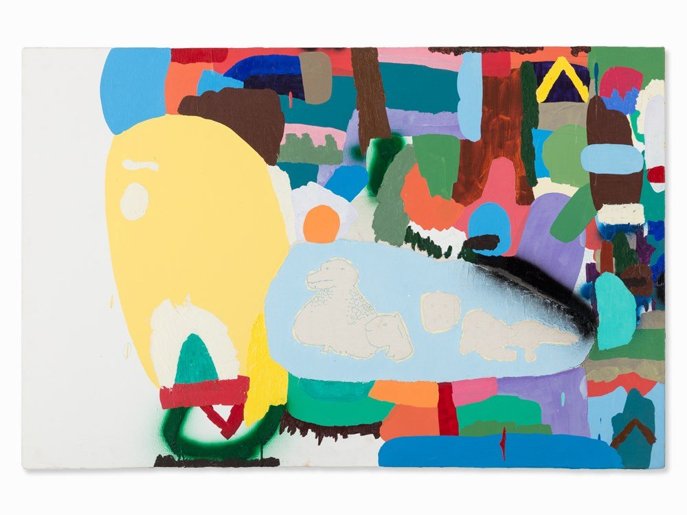 Federico Herrero, Carbón, Oil Painting, 2006: Oil and felt pen on canvas Costa Rica / Italy, 2006 Federico Herrero (b. 1978) – Costa Rican painter Monogrammed ‘H’, dated ‘2006’, titled ‘Carbón’ and inscribed ‘oleo s Tela / Hecho