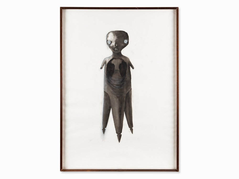 Juan Muñoz (1953-2001), Figure, Mixed Media, 2nd H. of: Mixed media with charcoal and gouache on strong Schoellershammer wove paper (die stamp) Spain, late 20th century Juan Muñoz (1953-2001) - Spanish artist Signed in pencil ‘Juan Muñoz’ to the lowe