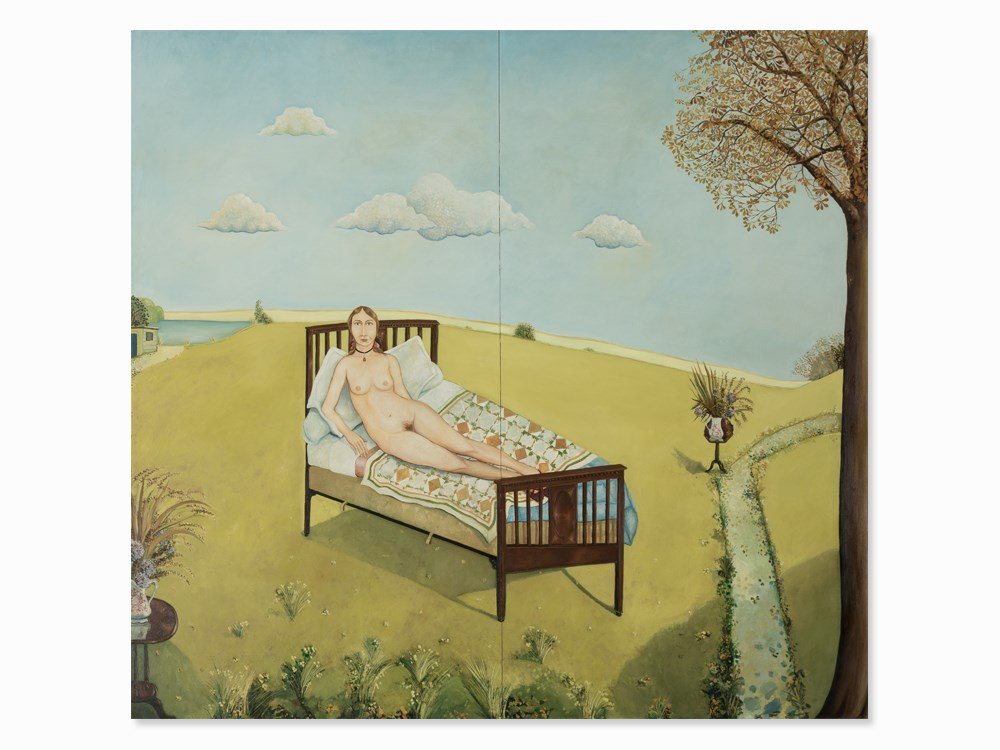 Anthony Green (b. 1939), Parliament Hill II, Triptych,: Oil on hardboard England, 1970 Anthony Green (b. 1939) – English painter and graphic artist Signed, dated and inscribed ‘Anthony Green / November 1970 / Parliament Hill II‘ on the reverse Overal