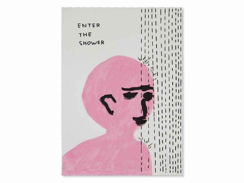 David Shrigley (b. 1968), Untitled, Acrylic and: Acrylic and gouache on paper Great Britain, 2010 David Shrigley (b. 1968) – British artist Sheet dimensions: 42 x 27.9 cm Framed: 46 x 33.5 cm Very good condition Provenance: Private collection, Ber