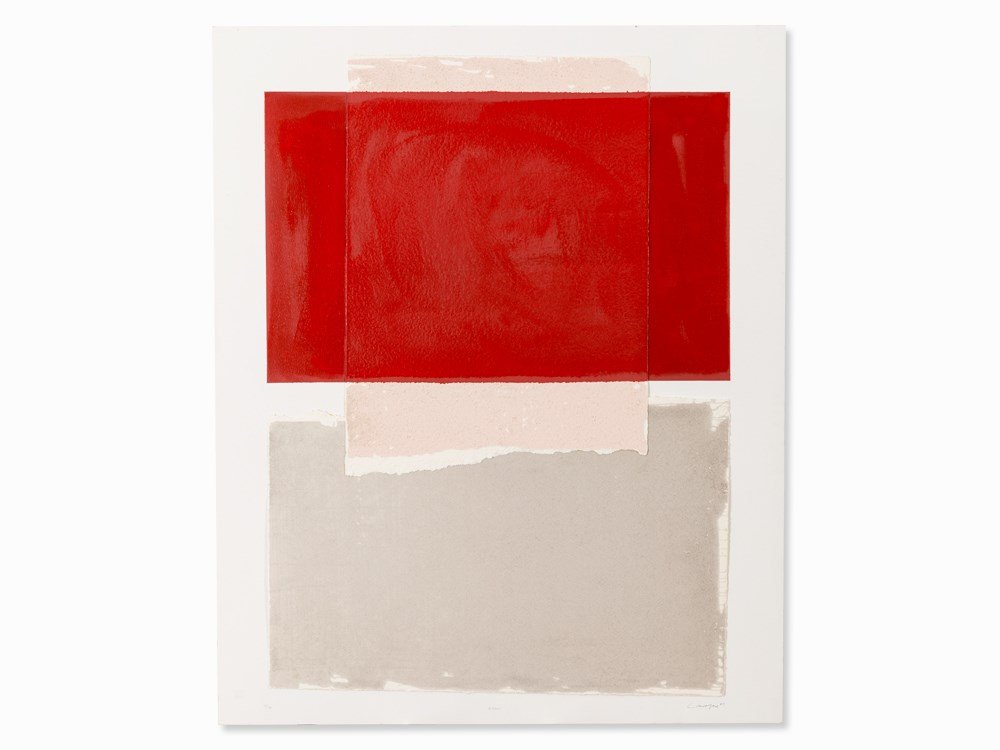 Rafael Canogar (born 1935), Agua, Serigraph, Collaged,: Silkscreen in colors on paper, collaged, mounted on white board Spain, 2003 Rafael Canogar (born 1935) - Spanish painter and sculptor Signed and dated in pencil lower right, ‘Canogar 03’; numbered