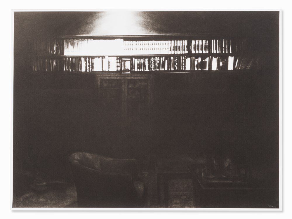 Robert Longo, Book Case in Study Room - The Freud: Archival pigment print on cardboard USA, 2003 Robert Longo (born 1953) – US-American artist Signed ‘RLongo’, numbered ‘9/10’ and dated ‘2003’ in pencil From the series ‘The Freud Cycle