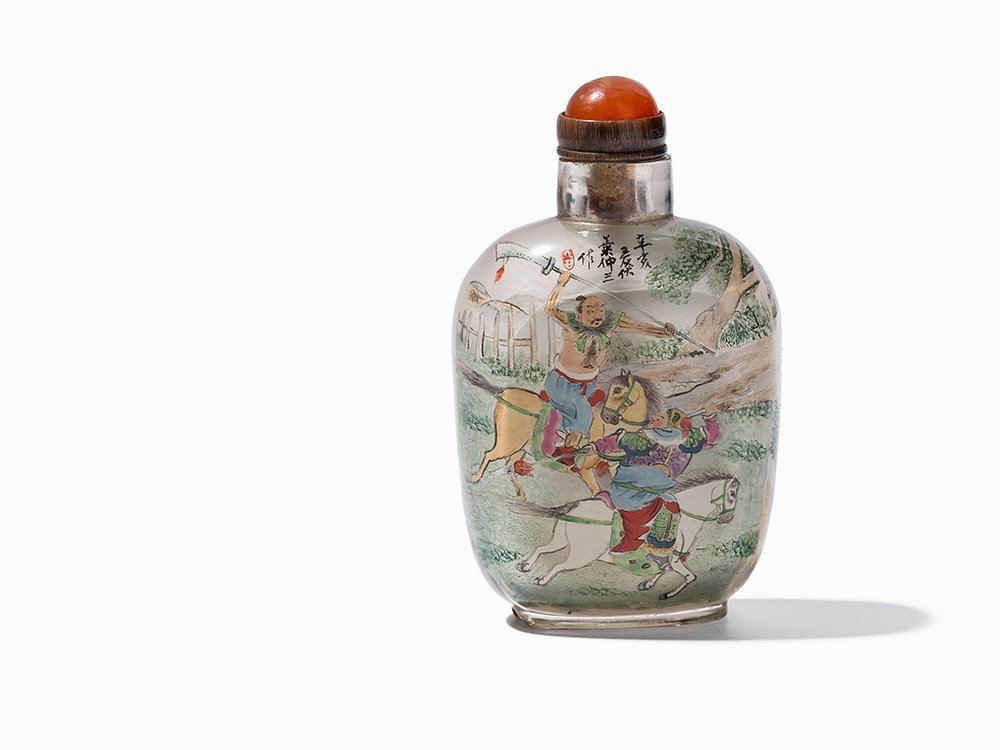 Inside-Painted Glass Snuff Bottle, Warriors and (1 of 9)