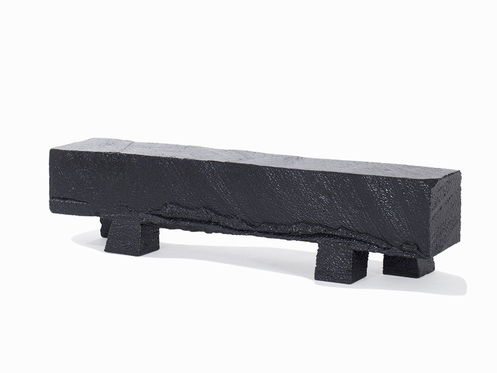 Max Lamb, “Polyscrap Bench”, England, 2010: Polystyrene and black rubber polymer paint London, England, 2010 Design: Max Lamb (b. 1980) – English furniture and interior designer, active in London Monogrammed and titled “ML Polyscrap Bench��