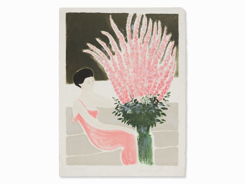 André Brasilier, Mélodie en Rose, Lithograph in Colors,: Lithograph in colors on Japan France, 1961 André Brasilier (b. 1929) - French painter, graphic artist and ceramicist Signed in pencil ‘André Brasilier’ and numbered ‘XXXV / CXXV’ Verso in pe