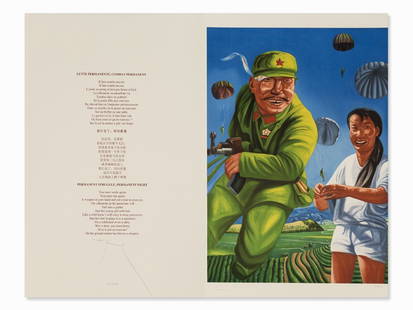 Yang Shaobin, from: The Sleepwalkers‘ Bloodied Rites,: Lithograph in colors on wove paper ‘BFK Rives’ and 1 poem by Fernando Arrabal France/Italy, 2008 Yang Shaobin (b. 1963) – Chinese painter and sculptor of the contemporary Chinese art movement of