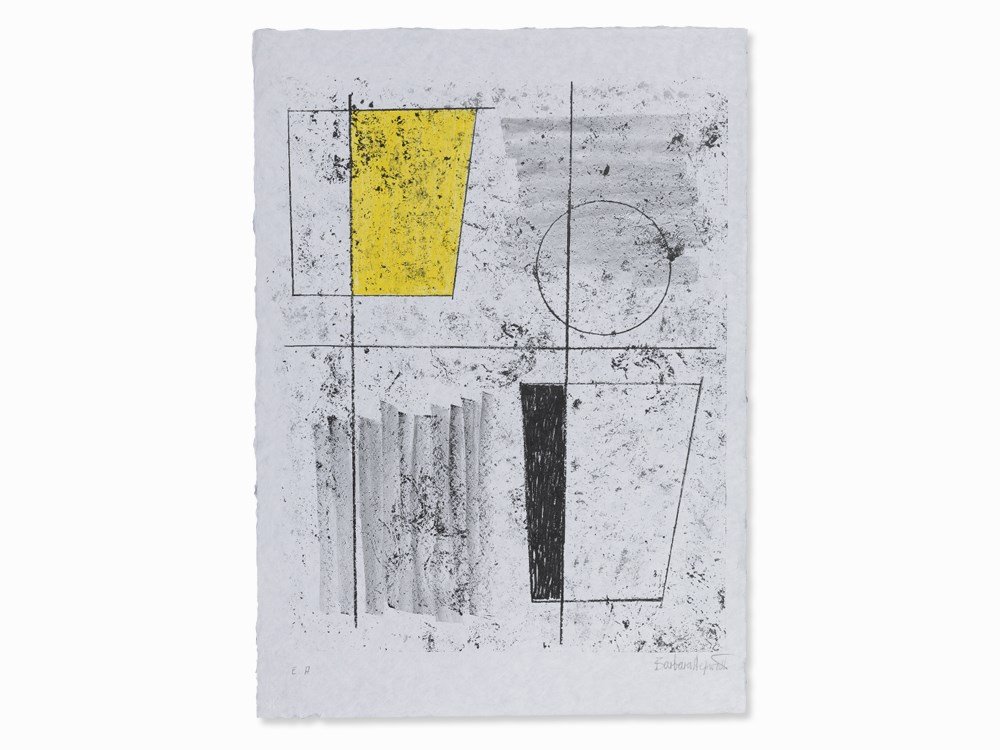 Barbara Hepworth, Three Forms Assembling, Lithograph,: Lithograph in colors on Japon nacré Deutschland, 1968 Barbara Hepworth (1903-1975) – British sculptor Signed ‘Barabra Hepworth’ and inscribed ‘E.A.’ in pencil From the portfolio ‘Europäi