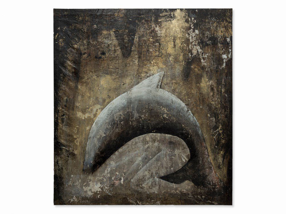 Daniel Senise (born 1955), Peixes e Esposa, Acrylic,: Acrylic on canvas Spain, 1990 Daniel Senise (born 1955) – Contemporary Spanish painter and graphic artist Signed and dated 'Daniel Senise 1990’ on the reverse Dimensions: 185.6 x 168.5 cm Good con