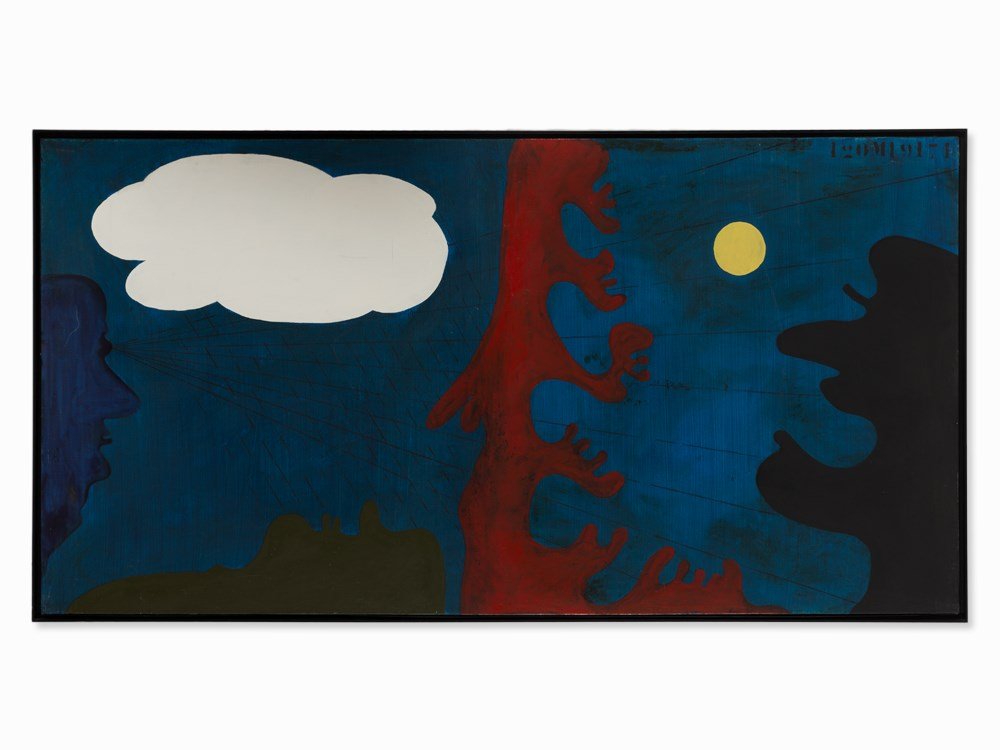 Daniel Argimón (1929-1996), Nit, Oil Painting, 1971: Oil on canvas Spain, 1971 Daniel Argimón (1929-1996) – Spanish painter Signed and dated lower right Dimensions: 97 x 195 cm Framed: 101 x 198.5 cm Good condition Literature: Francesc Miralles, Argi