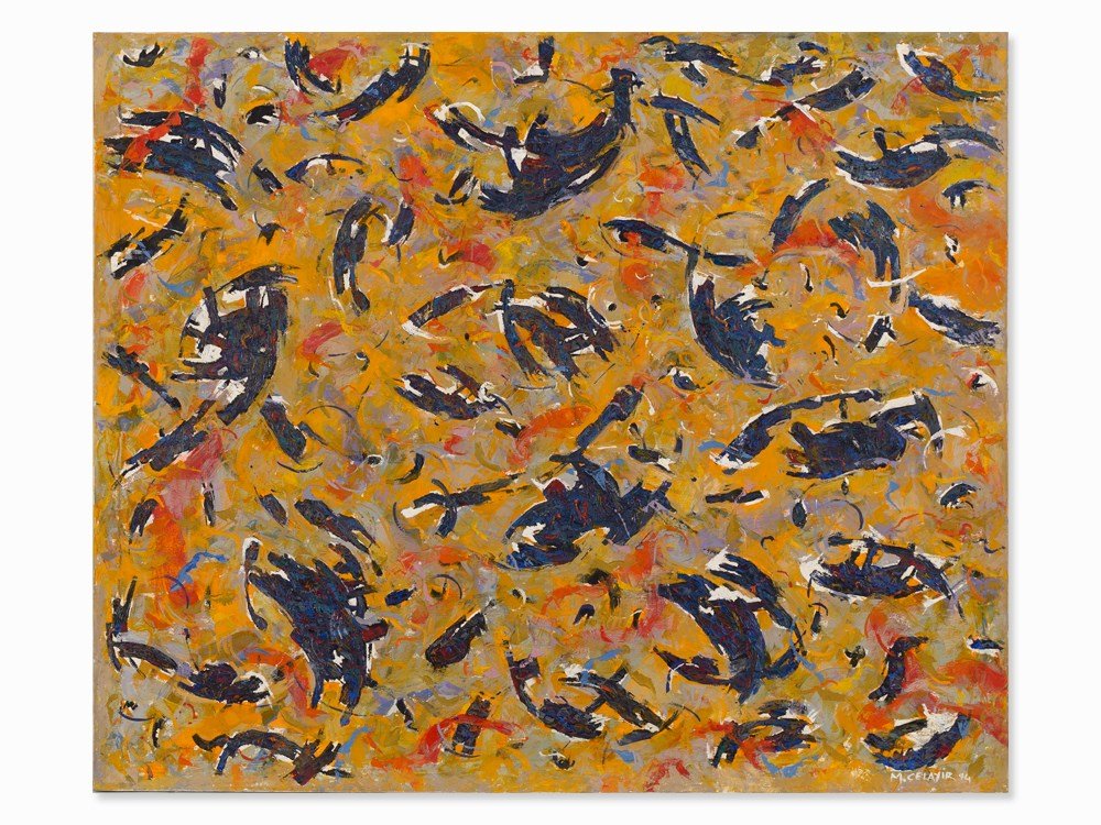 Mahmut Celayir, Abstract Composition, Oil on Canvas,: Oil on canvas Germany, 1994 Mahmut Celayir (b. 1951) – Kurdish-German painter, graphic artist and photographer Signed and dated at the lower right ‘M. Celayir 94’ Dimensions of canvas: 125.5 x 1