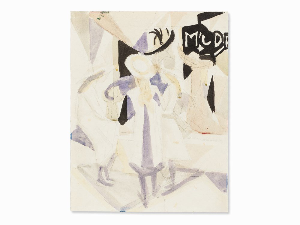 August Macke, Mädchen vor Hutladen, Watercolor,: Watercolor and ink over pencil on wove paper Germany, 1912/13 August Macke (1887-1914) - German expressionist painter and member of the artist association ‘Blauer Reiter’ Verso with the red estate