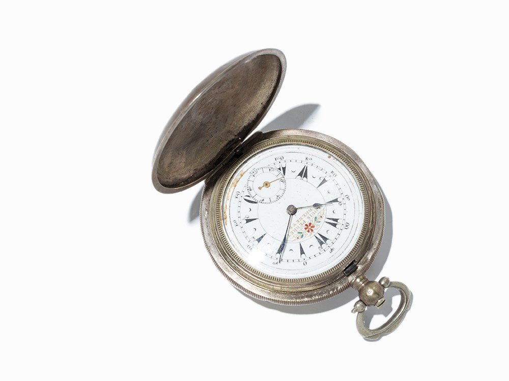 Louis Perret, 800 Silver, Ottoman Verge Pocket Watch,: 800 silver Louis Perret verge pocket watch Switzerland, 1860s Key wind-up movement; hour, minute, small second White enameled dial, blued English spade hands, Chemin-de-fer chapter rings, old Ottoman 