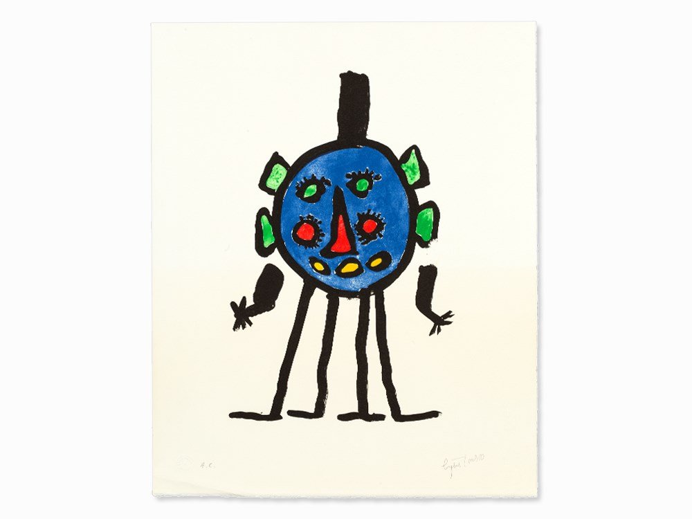 Eugène Ionesco, Lithograph, ‘Yeux nombreux, tête: Lithograph in colors on BFK Rives wove paper (watermark) France, 1987 Eugène Ionesco (1909-1994) – Romanian-French writer, painter and graphic artist Signed lower right in pencil ‘Eugène Ionesco