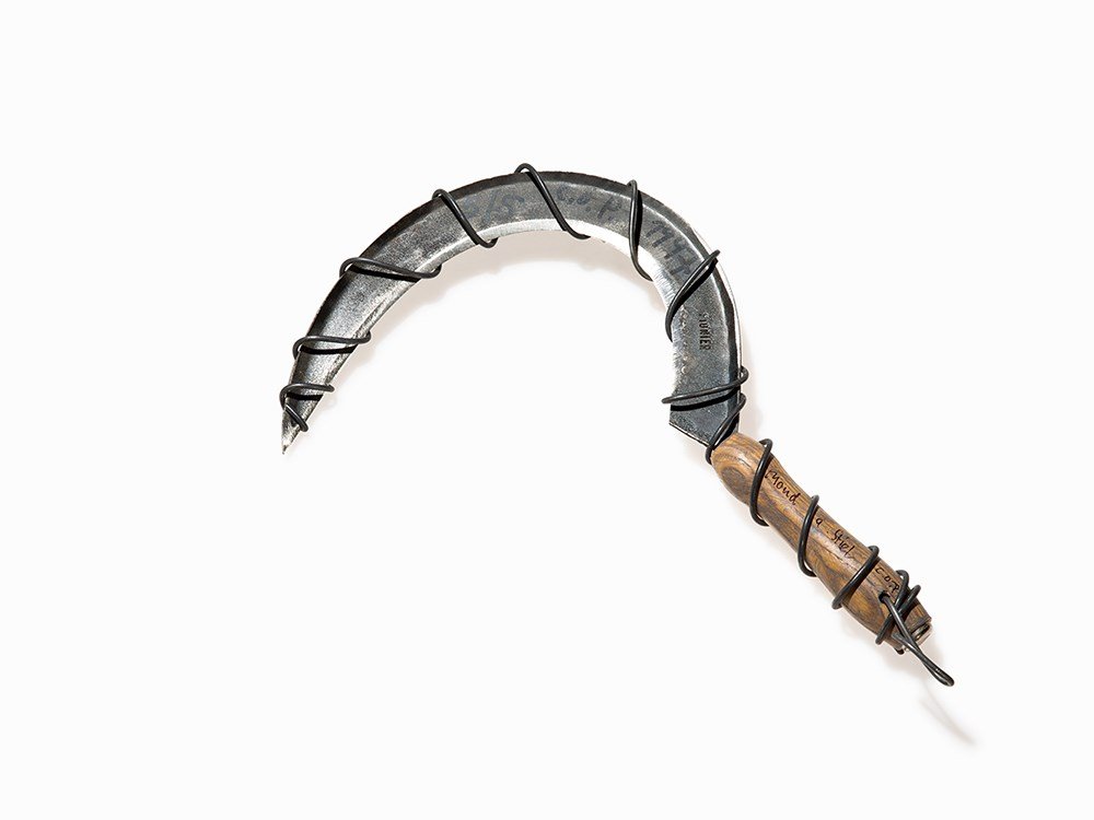 C.O. Paeffgen (b. 1933), Multiple, ‘Mond am Stiel’,: Multiple: Sickle with iron wire and wooden handle Germany, 1997 C.O. Paeffgen (b. 1933) - Claus Otto Paeffgen, German painter and object artist On the blade numbered ‘5/5’ and monogrammed ‘C.O.P