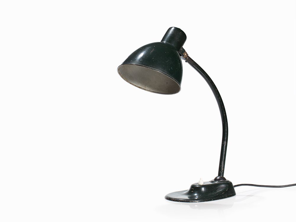 Marianne Brandt/Hin Bredendieck, Kandem Desk Lamp, c.: Dark green lacquered sheet and tube metal with cast iron base Germany, around 1928; manufactured around 1930 Marianne Brandt (1893–1983), Hin Bredendieck (1904–1995) – German designers from the