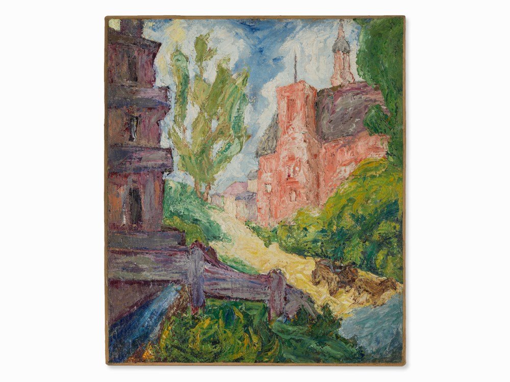 Hans Michaelson (1872-1954), Southern Town, Oil, pres.: Oil on canvas Germany, presumably 1920s Hans Michaelson (1872-1954) – German Jewish painter of Late Impressionism and Expressionism. Member of the so-called “Verschollene Generation” (Lost Gener